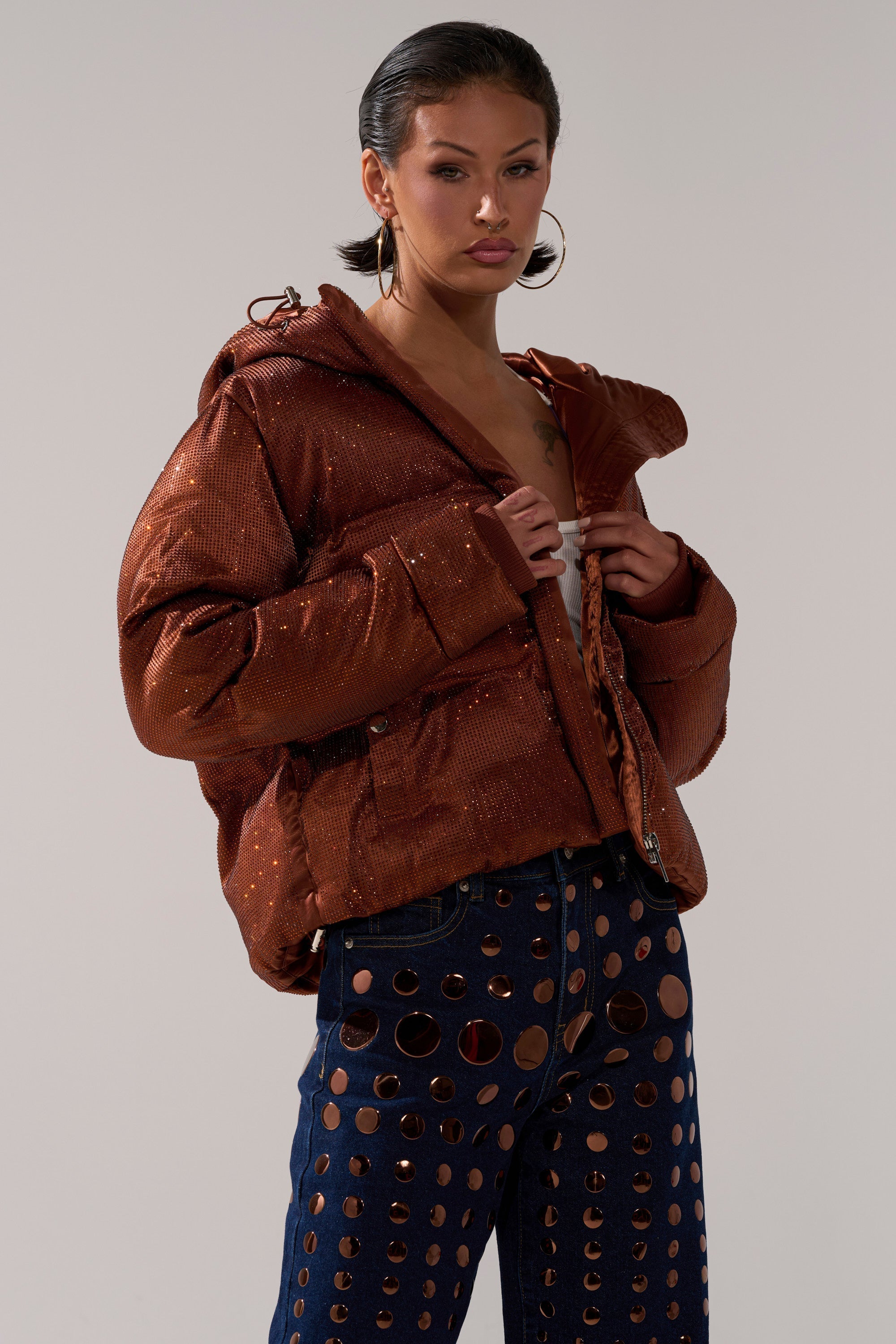 FAYE RHINESTONE PUFFER IN COPPER