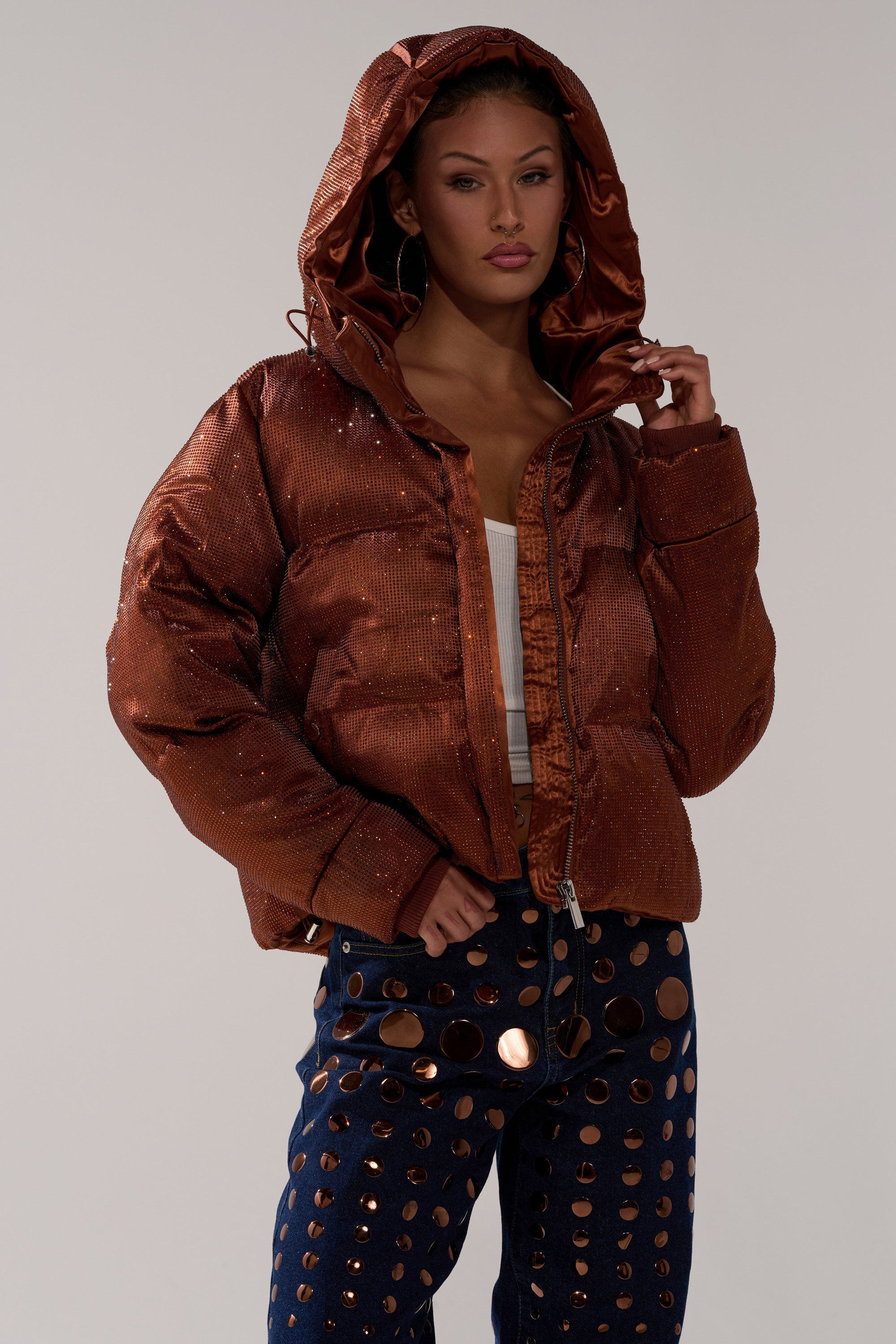 FAYE RHINESTONE PUFFER IN COPPER
