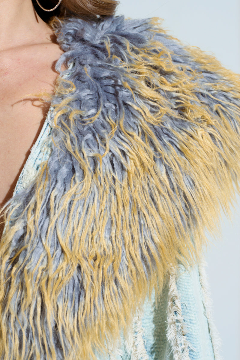 GET OUT OF MY WAY DENIM FUR JUMPSUIT