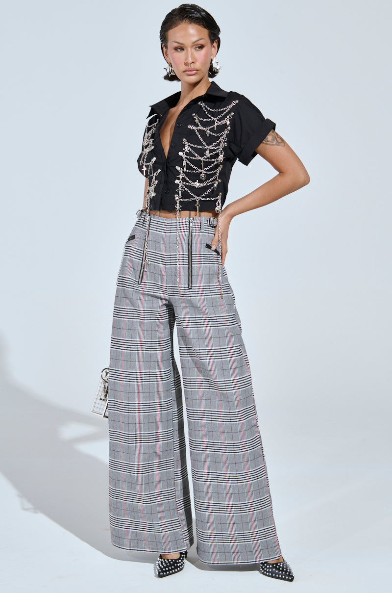DARIA WIDE LEG PLAID PANT