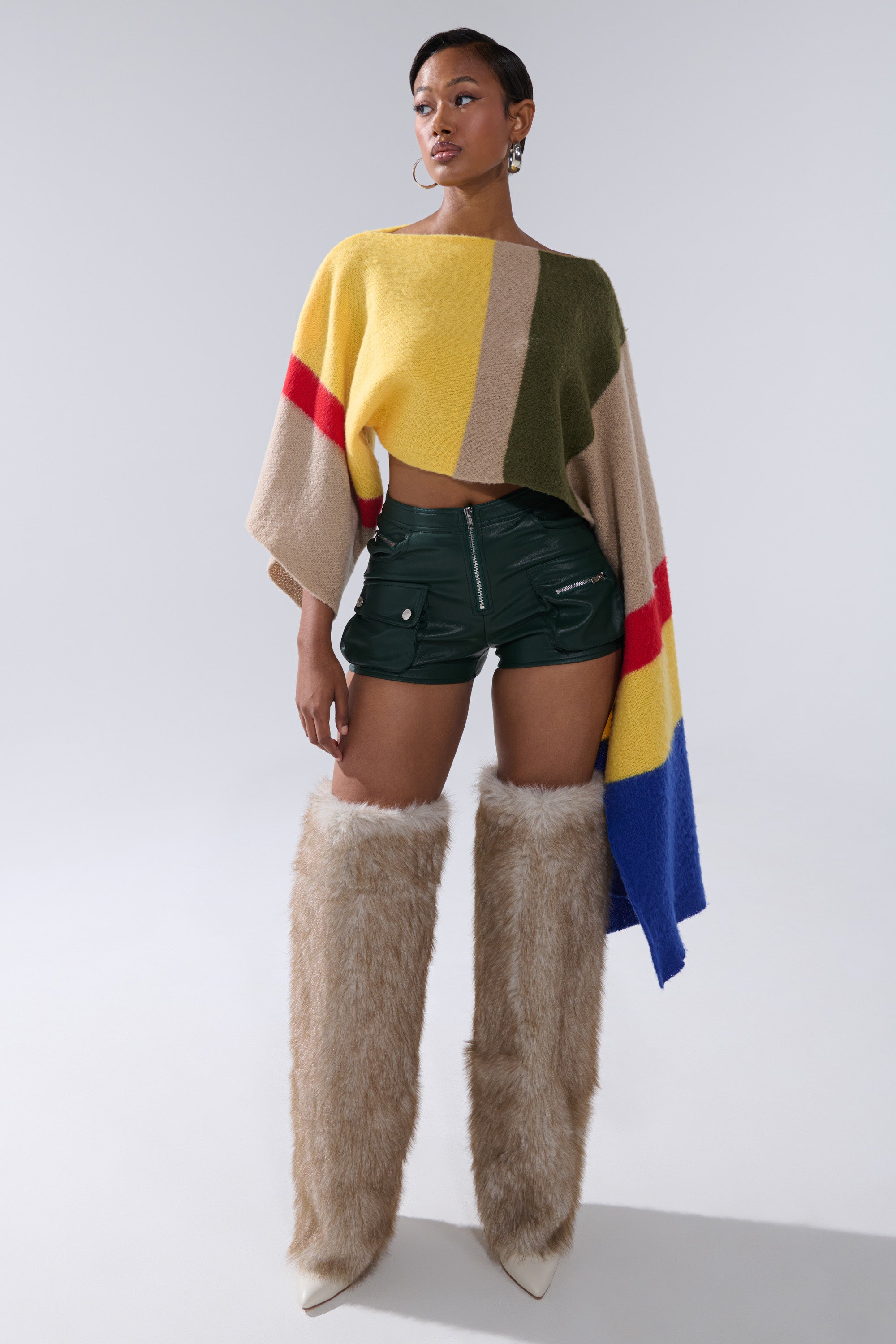 FAUX LEATHER MINI CARGO SHORTS