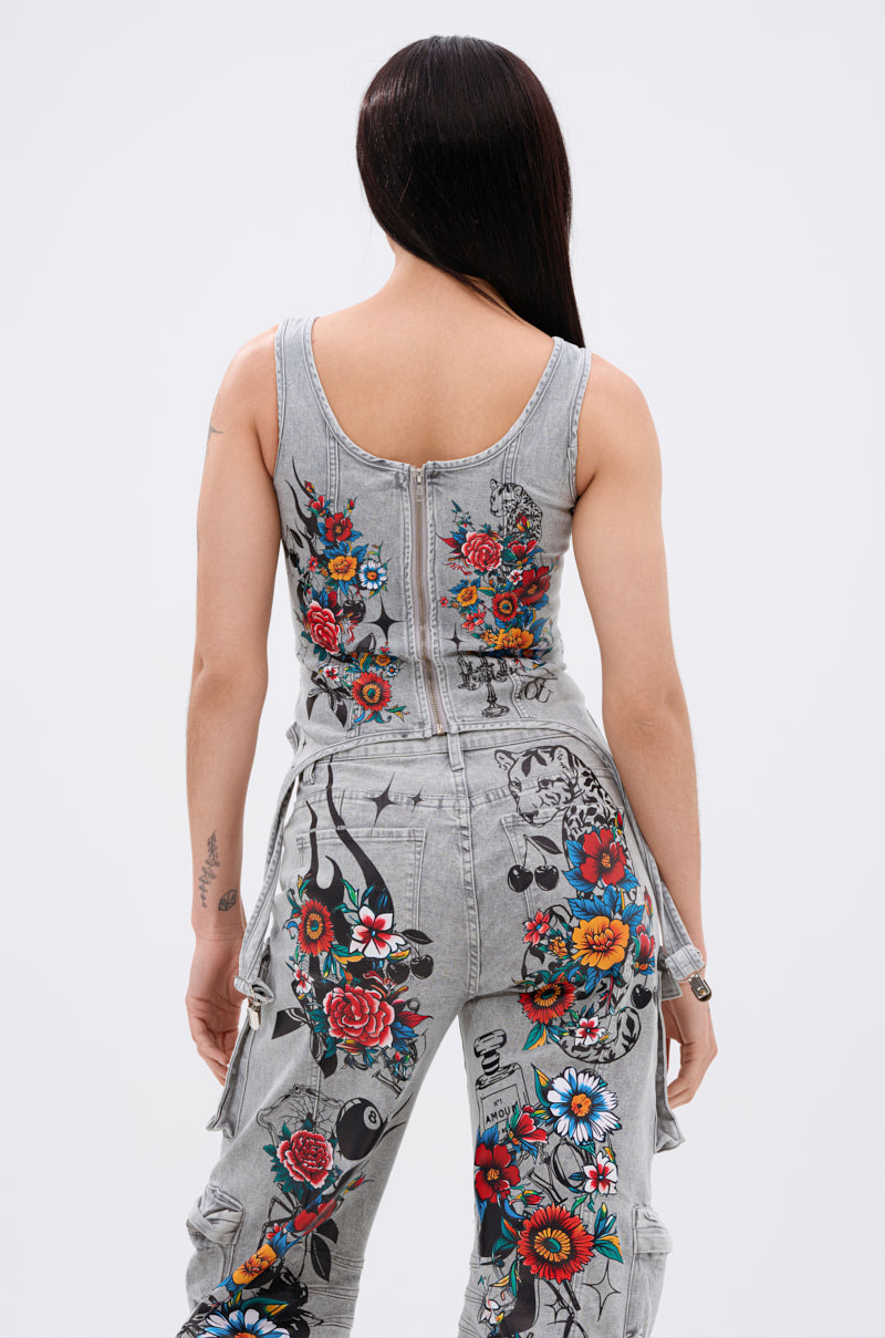 ARBOREAL DENIM CORSET TOP