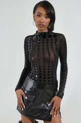 NOT MY FAULT LONG SLEEVE MESH BODYSUIT
