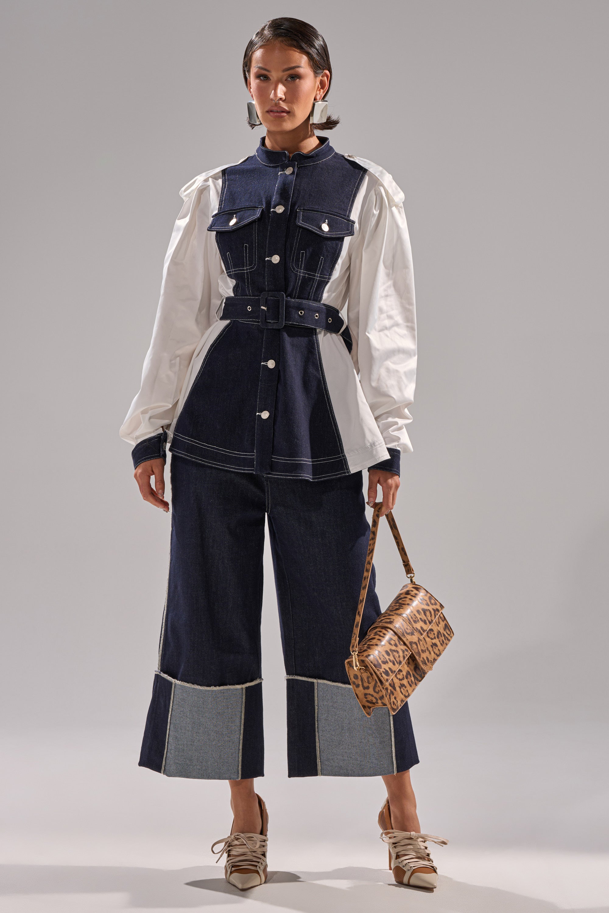 DIANA DENIM AND POPLIN BUTTON DOWN