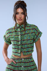 IT'S GIVING TWEED BUTTON DOWN