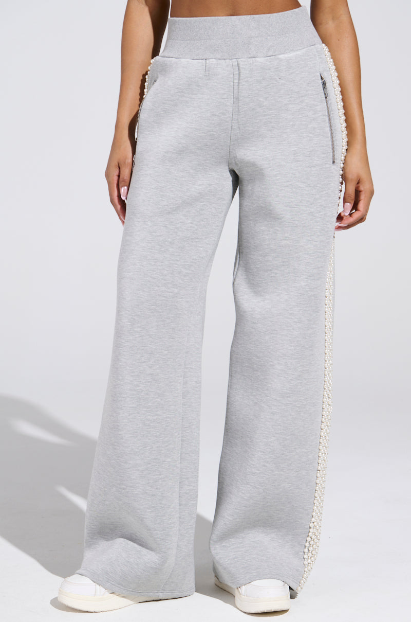 PEARL GIRL WIDE LEG JOGGER IN GREY