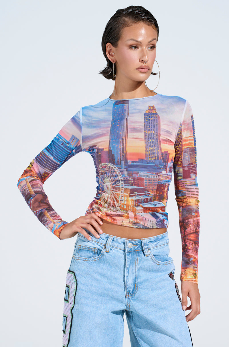 CITY LIGHTS MESH LONG SLEEVE TOP