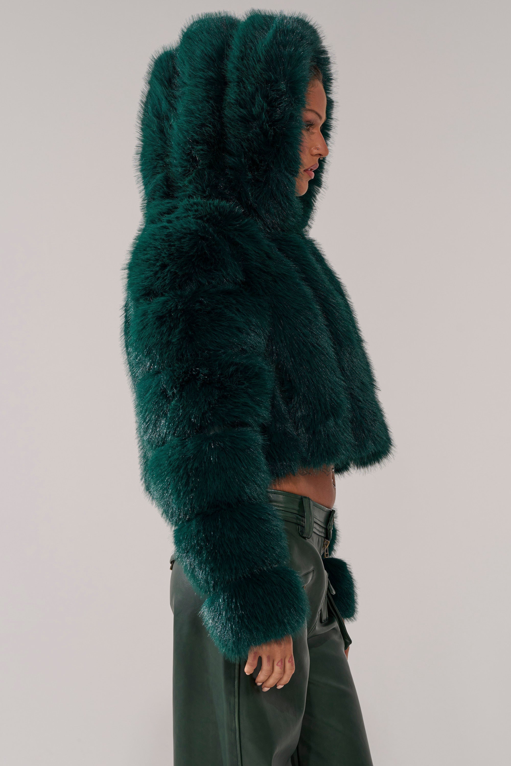 JOLENE FAUX FUR COAT IN EMERALD GREEN