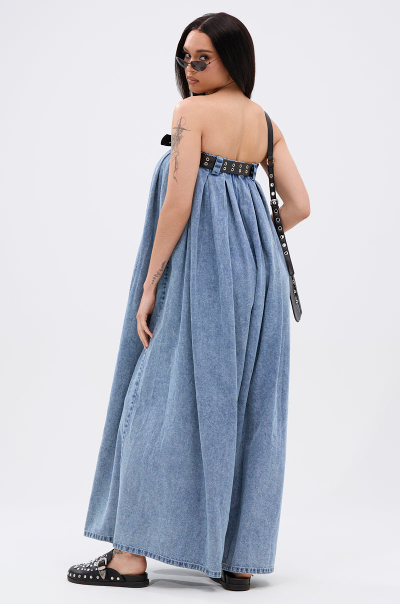 DIANE STRAPLESS OVERSIZED JUMPSUIT IN DENIM
