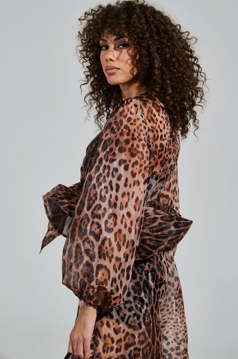 CHEETAH GIRL TIE FRONT BLOUSE