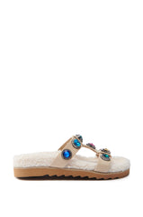 AZALEA WANG LUCIENA BEIGE RHINESTONE AND SHERPA SANDAL