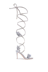 AZALEA WANG MARCELLO SILVER RHINESTONE FLOWER AND ROPE SANDAL
