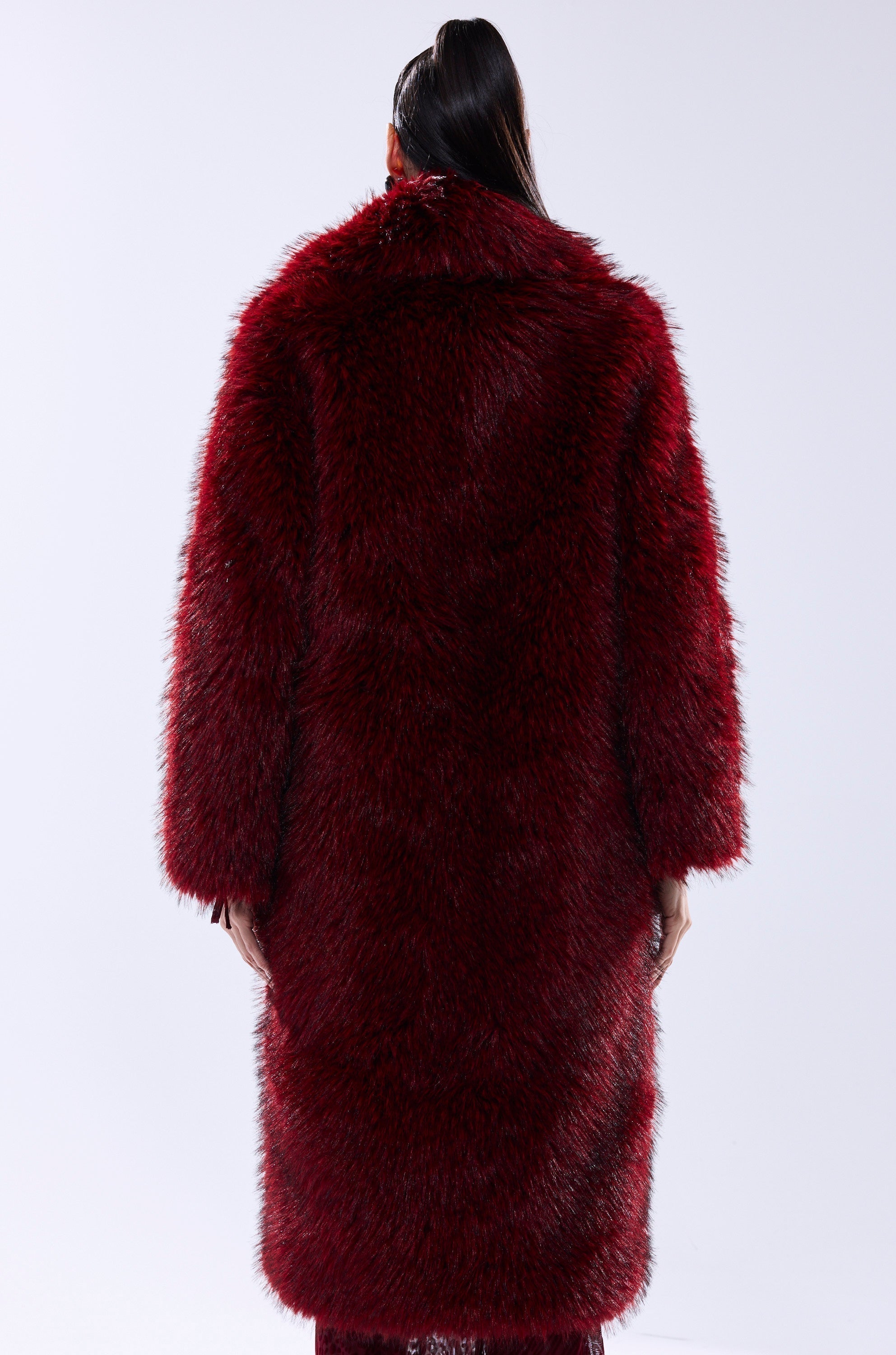 OSLO FAUX FUR COAT IN RED MULTI