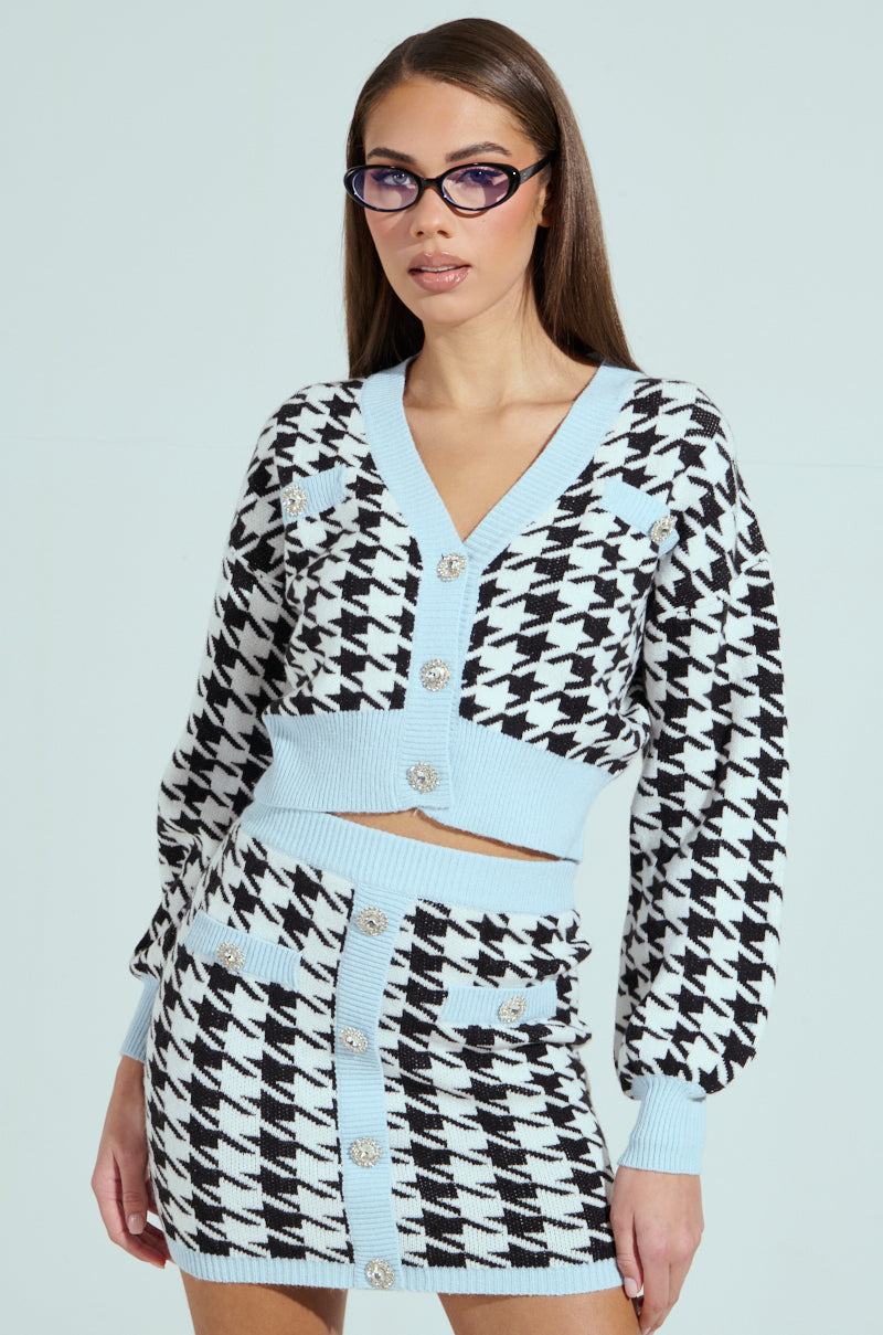 PRETTY AND POSH HOUNDSTOOTH CARDIGAN