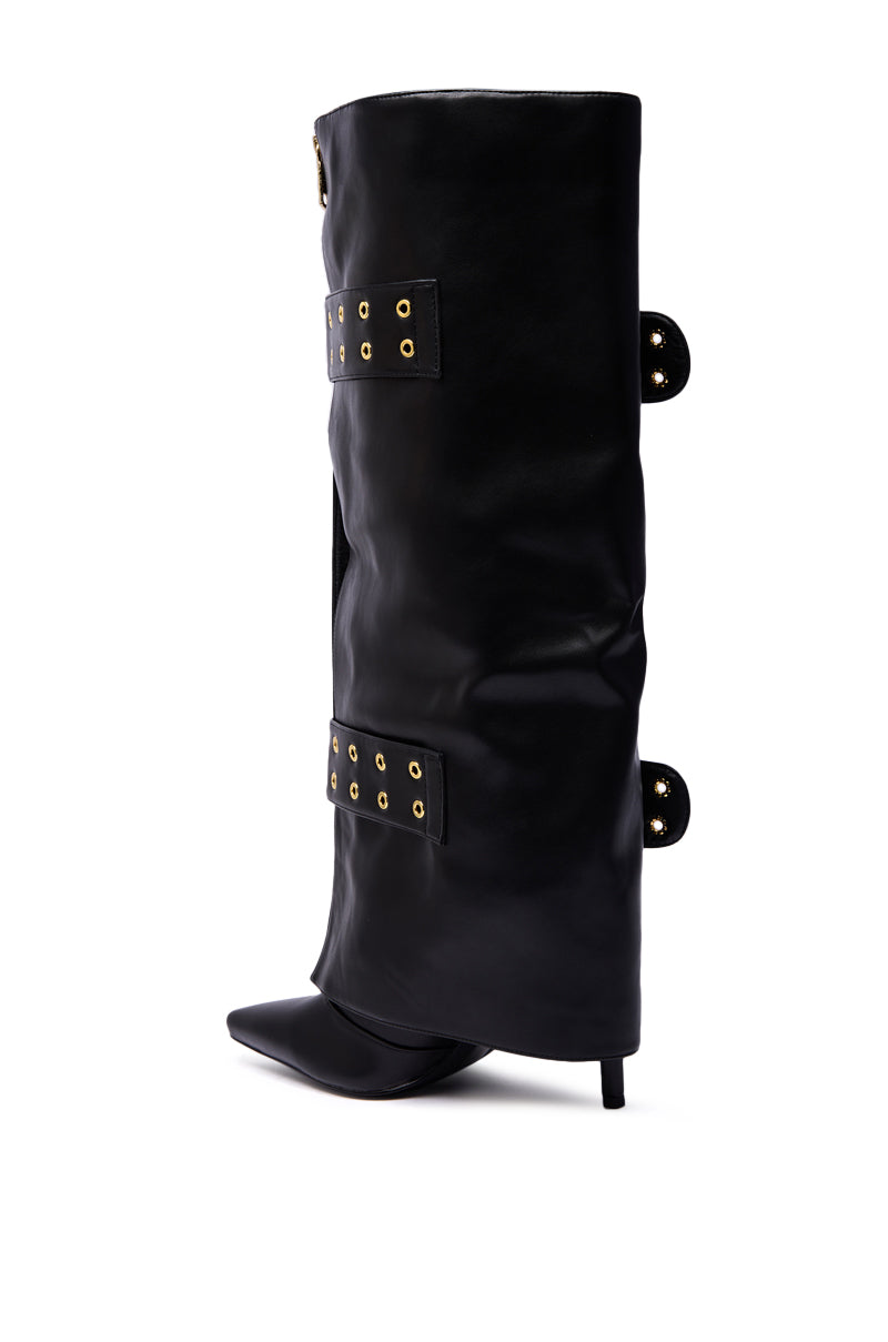 AZALEA WANG ROOVER BLACK HARDWARE EMBELLISHED STILETTO BOOT