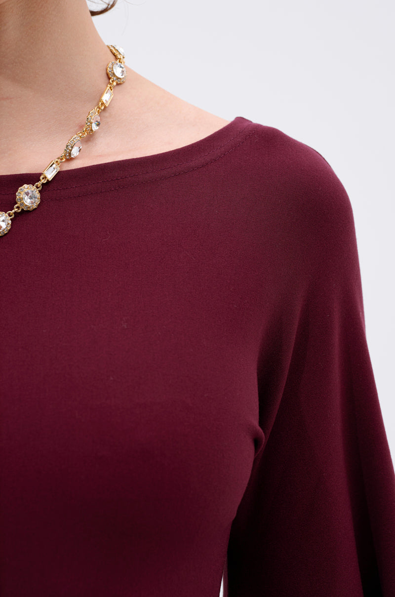 MEET ME IN THE BALLROOM MIDI DRESS IN BURGUNDY