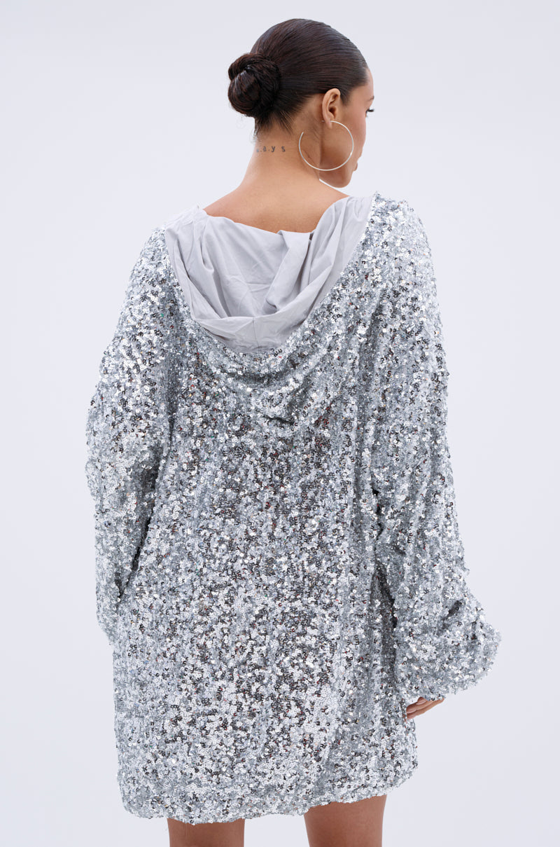 GISELLE SEQUIN SWEATSHIRT DRESS IN SILVER