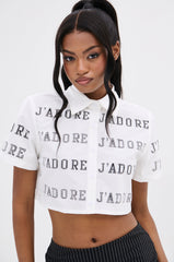 J'ADORE RHINESTONE CROPPED BUTTON DOWN