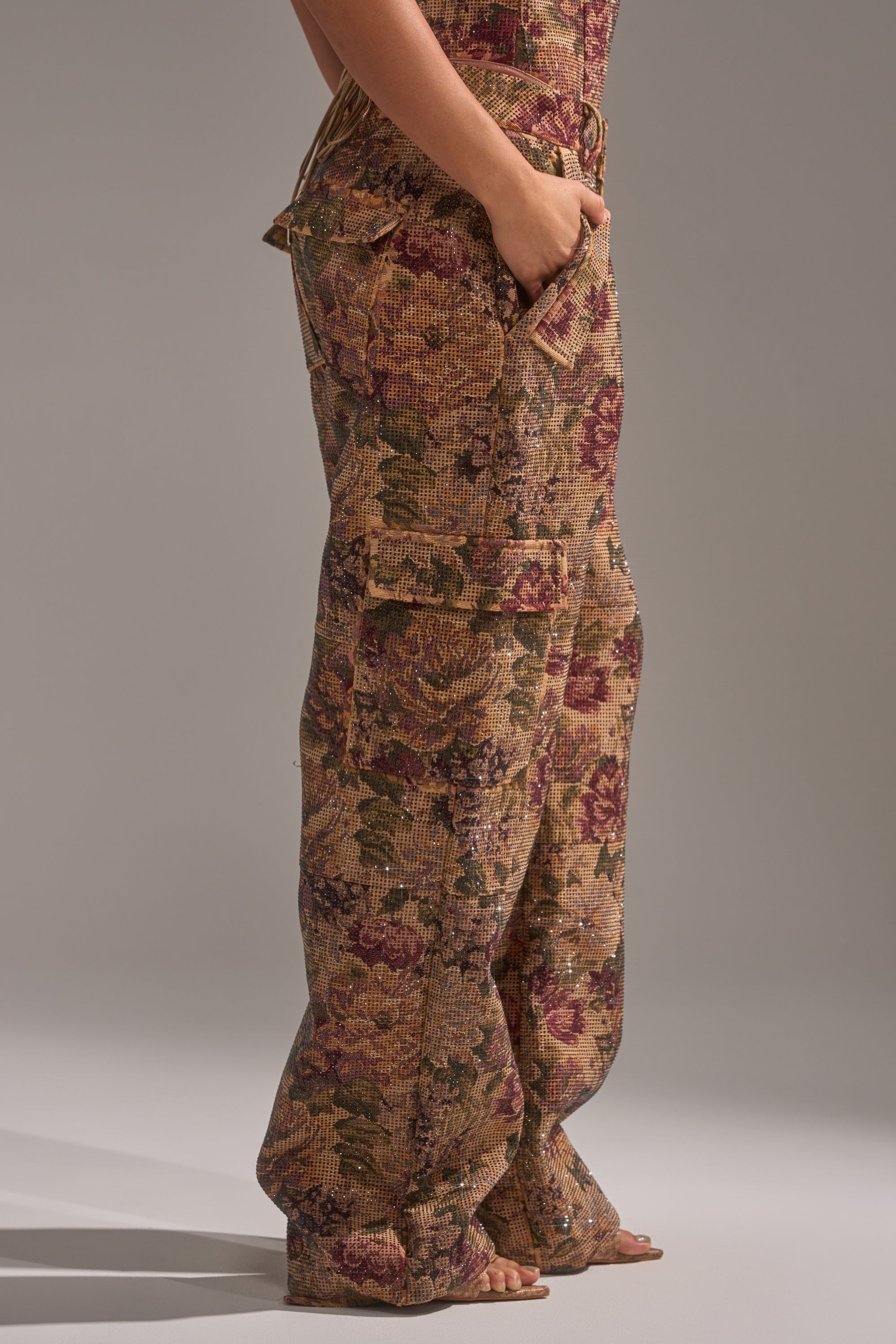 GLAM SQUAD RHINESTONE BROCADE TROUSER