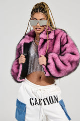 NOW YOU SEE ME FAUX FUR BOMBER IN PINK