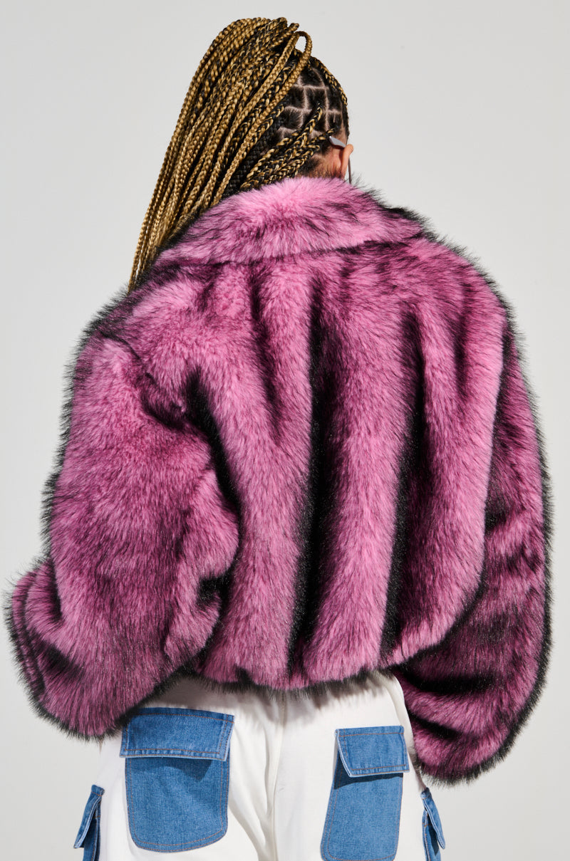 NOW YOU SEE ME FAUX FUR BOMBER IN PINK