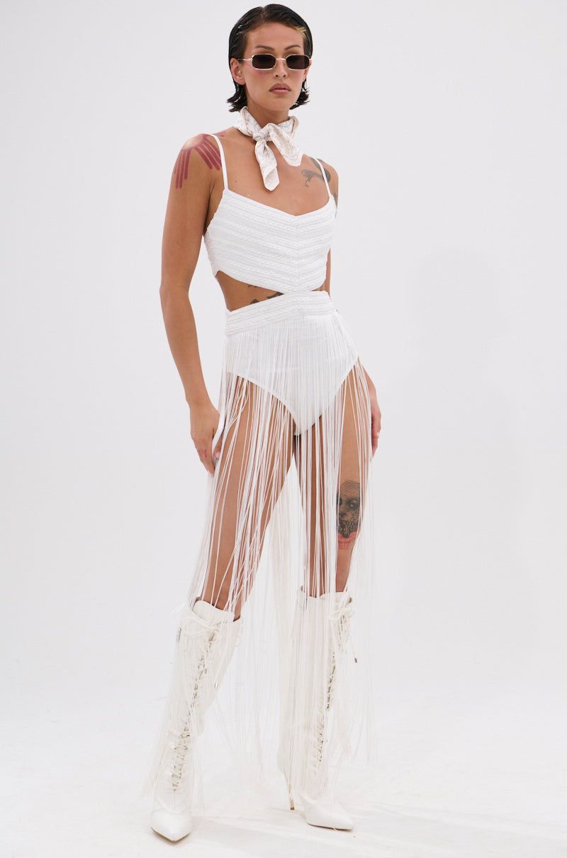RODEO READY FRINGE MAXI DRESS IN WHITE