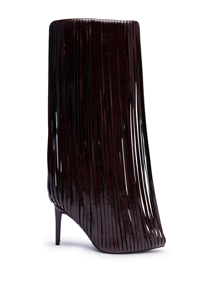 AZALEA WANG XANTARA FRINGE BURGUNDY STILETTO BOOT