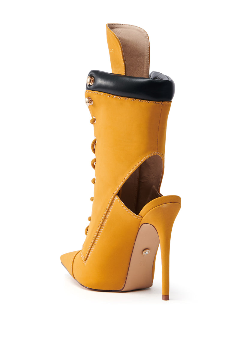 AZALEA WANG XIOMARA YELLOW LACE UP STILETTO BOOTIE