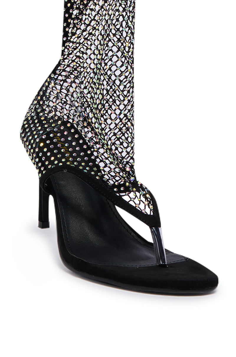 ANNALISE BLACK MESH OPEN TOE SANDAL BOOT