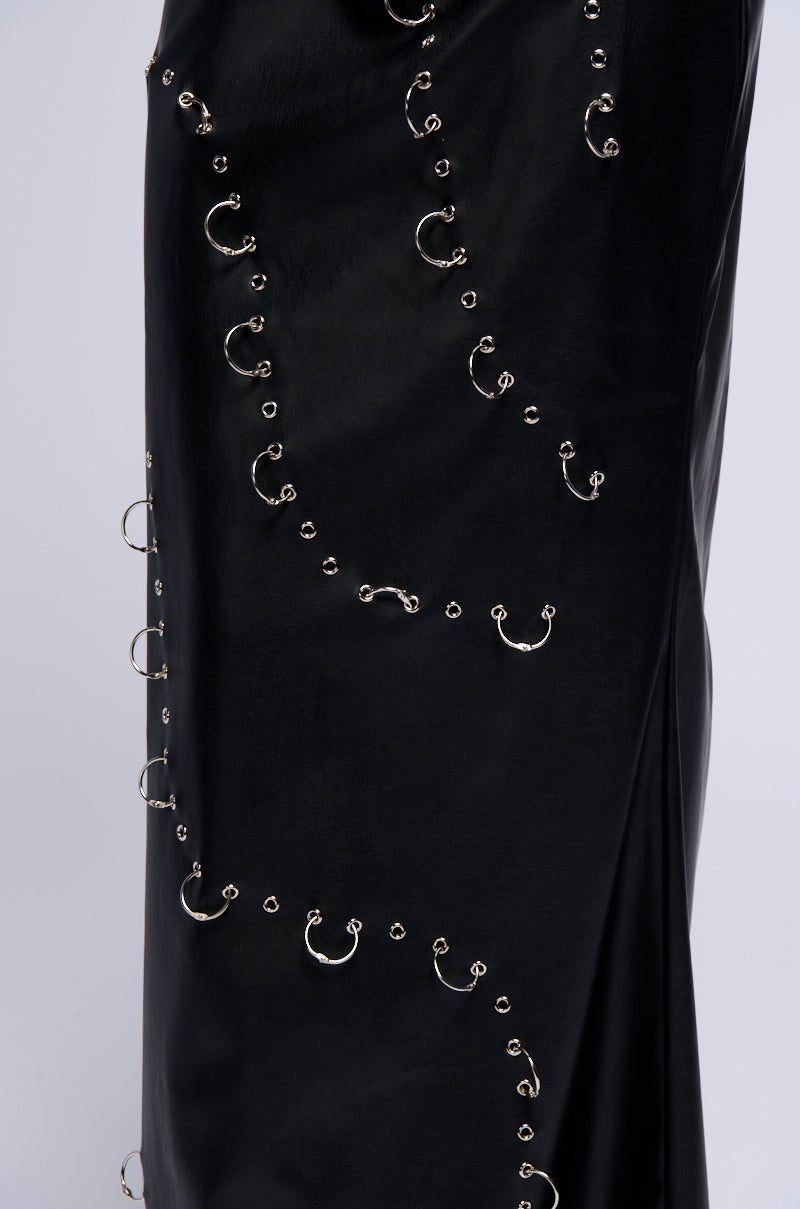ASTIN PIERCED FAUX LEATHER MAXI SKIRT