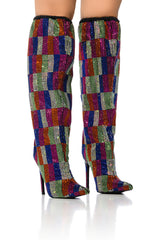 AZALEA WANG BELEN MULTI CHECKERBOARD RHINESTONE DETAIL BOOT