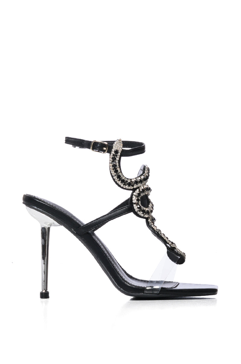 AZALEA WANG COBRA SNAKE EMBELLISHED BLACK SANDAL