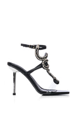 AZALEA WANG COBRA SNAKE EMBELLISHED BLACK SANDAL