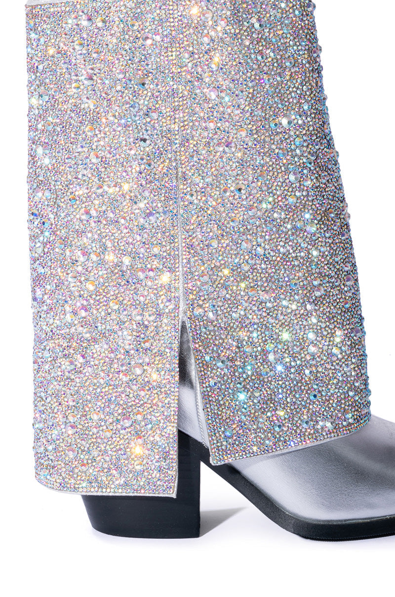 AZALEA WANG ANNABELLE EMBELLISHED WESTERN BOOT IN SILVER
