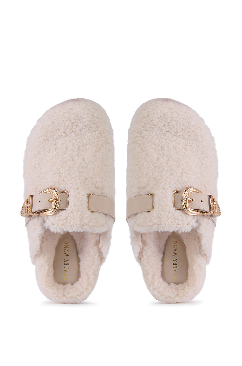 AZALEA WANG DEVANY WHITE SHERPA SLIP ON CLOG