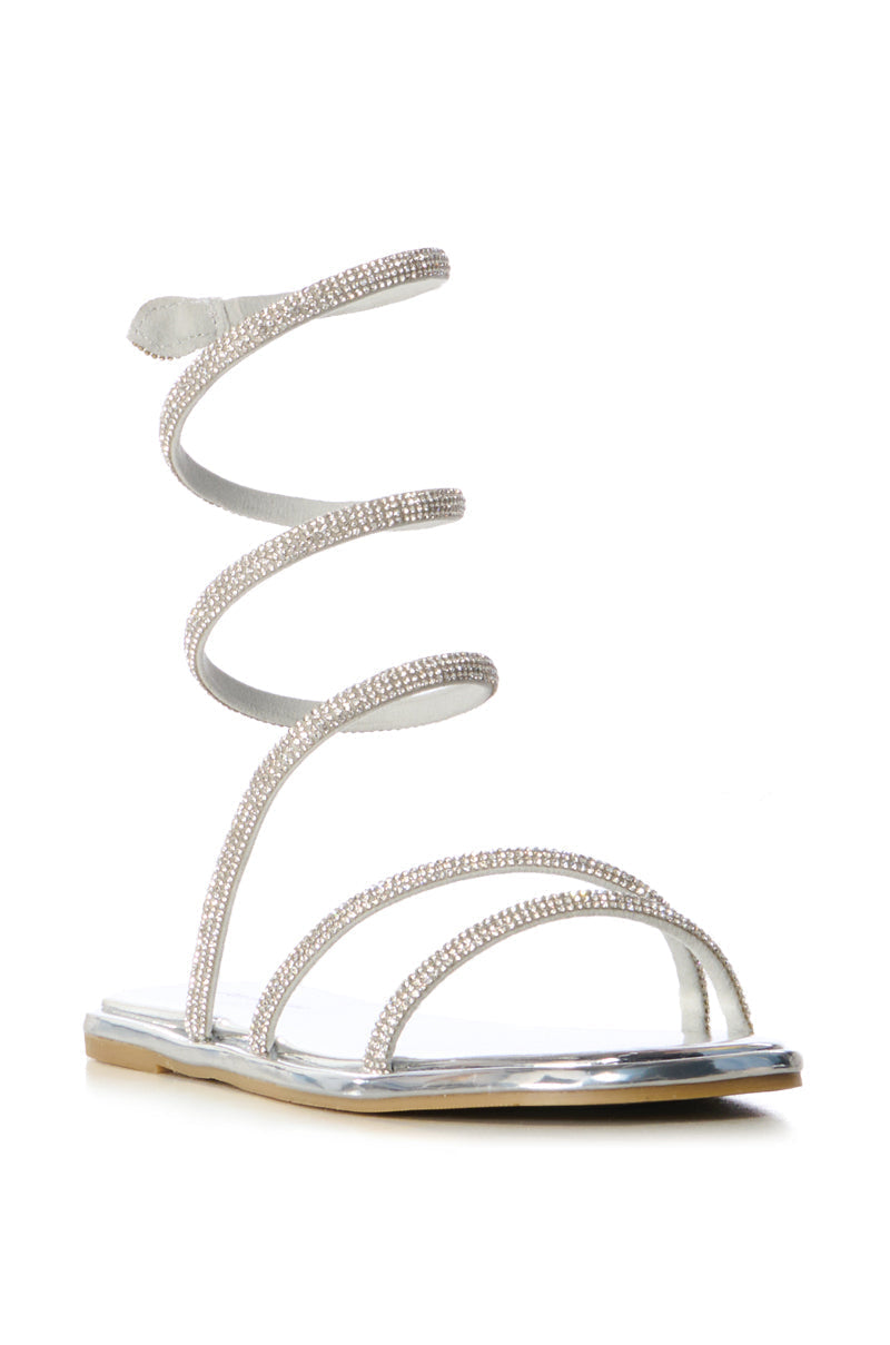 AZALEA WANG DOUBLE DELIGHT SILVER SPARKLE COIL WRAP FLAT SANDAL