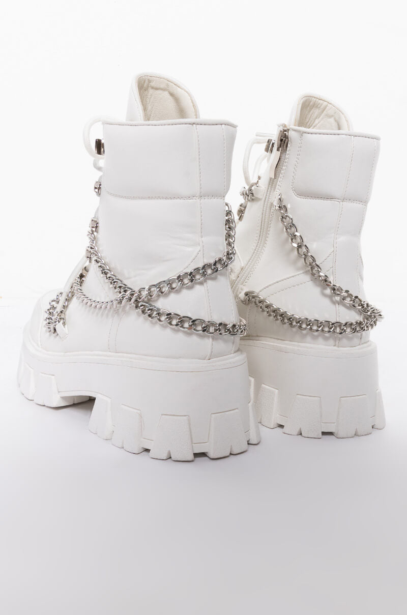 AZALEA WANG DRIP TOO HARD FLATFORM BOOTIE IN WHITE