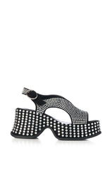 AZALEA WANG EASTONA BLACK EMBELLISHED CHUNKY SANDAL