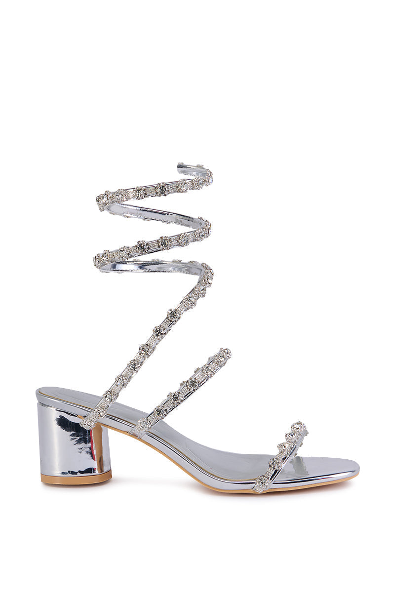 AZALEA WANG EMILIANO SILVER COIL WRAP SANDAL