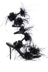 AZALEA WANG JAYLENE BLACK FLOWER EMBELLISHED COIL SANDAL