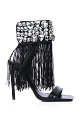 AZALEA WANG NEAVE EMBELLISHED TASSEL SANDAL IN BLACK