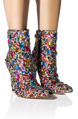 AZALEA WANG POPPY BLINGED STILETTO COCKTAIL BOOTIE IN MULTI