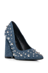 AZALEA WANG POSY DENIM EMBELLISHED PUMP