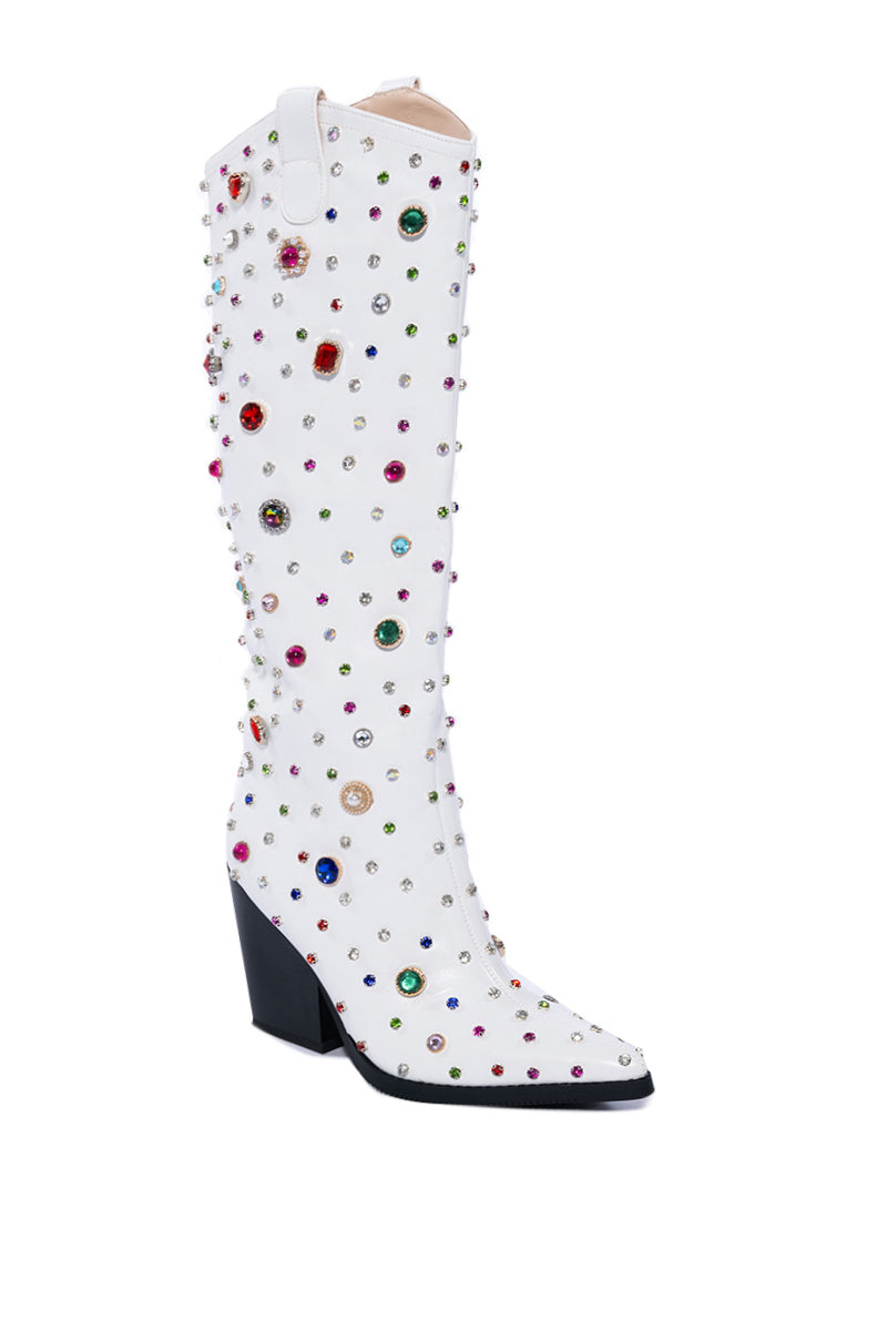 AZALEA WANG FUJI SWEET TREAT EMBELLISHED WESTERN BOOT IN WHITE