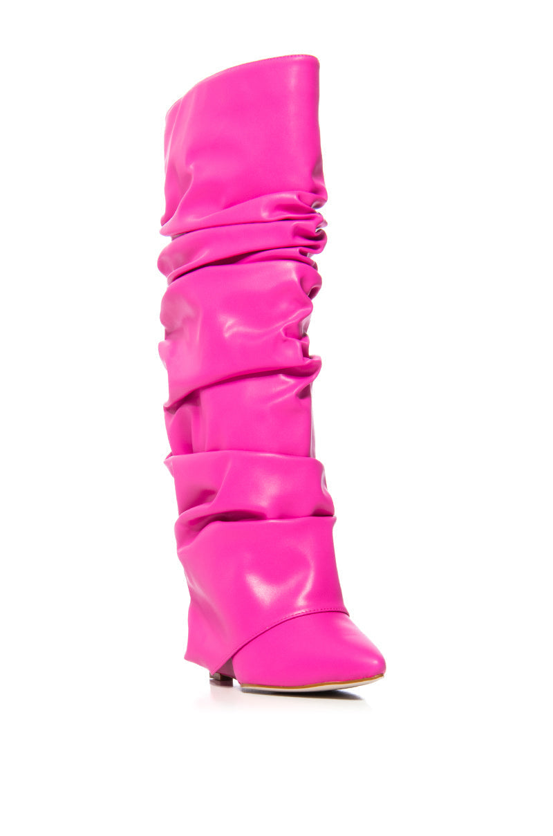 AZALEA WANG ZUMMA PINK RUCHED WEDGE BOOT