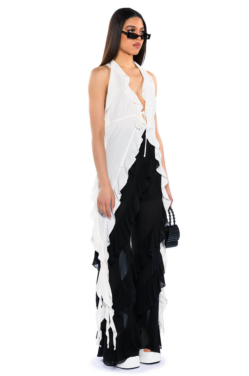 AZARI RUFFLED HIGH LOW SLEEVELESS BLOUSE
