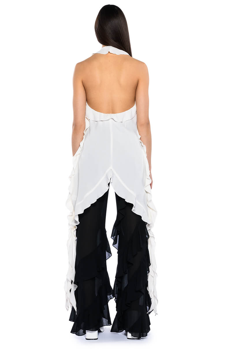 AZARI RUFFLED HIGH LOW SLEEVELESS BLOUSE