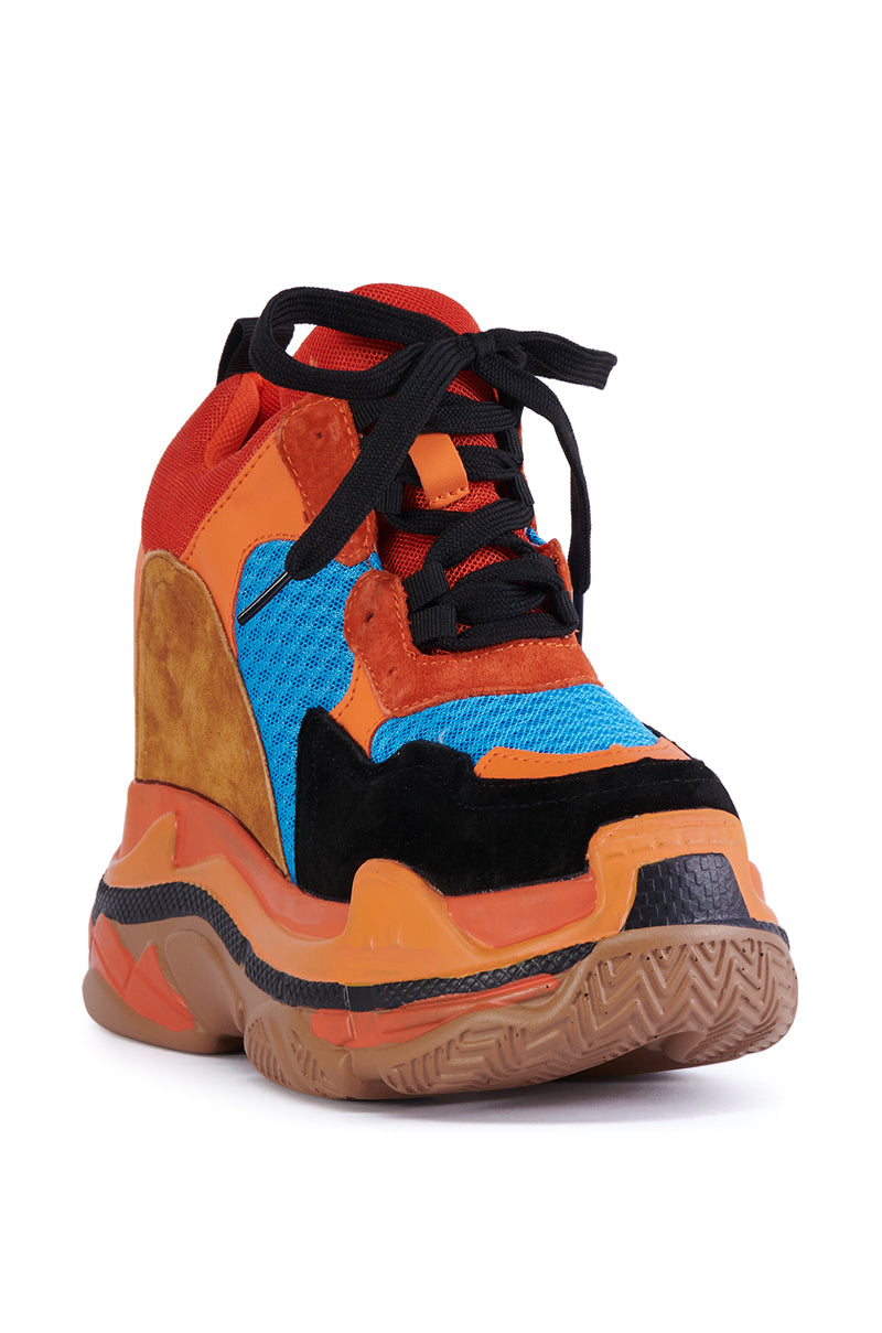 BLUEBERRY LOW COLLAR WEDGE HEEL SNEAKER IN ORANGE