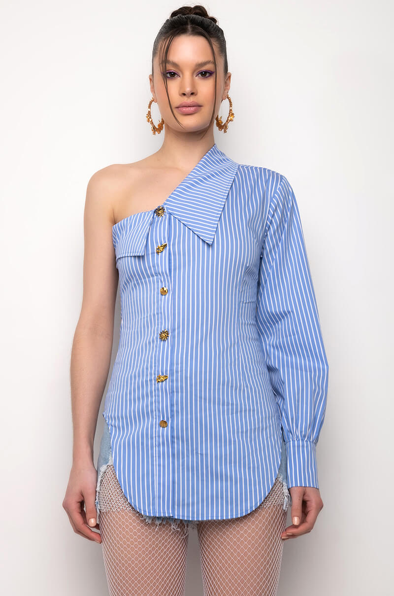 AVRIL ONE SHOULDER POPLIN BLOUSE