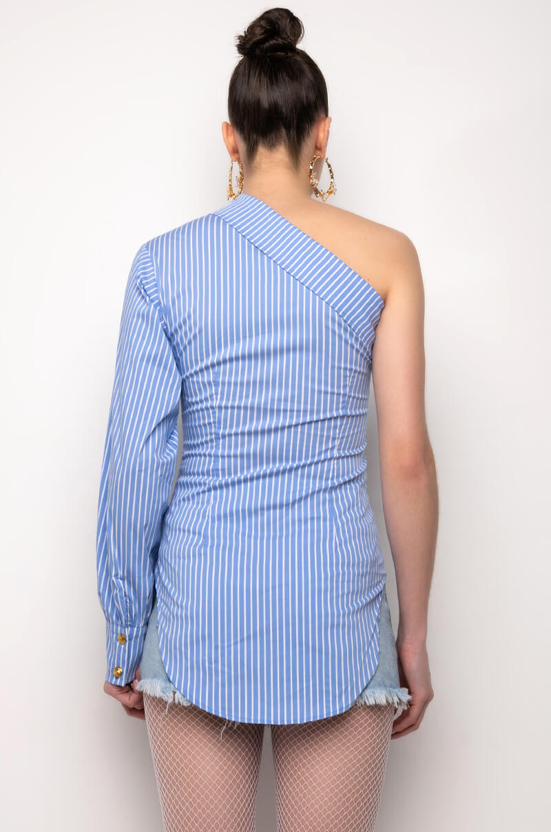 AVRIL ONE SHOULDER POPLIN BLOUSE
